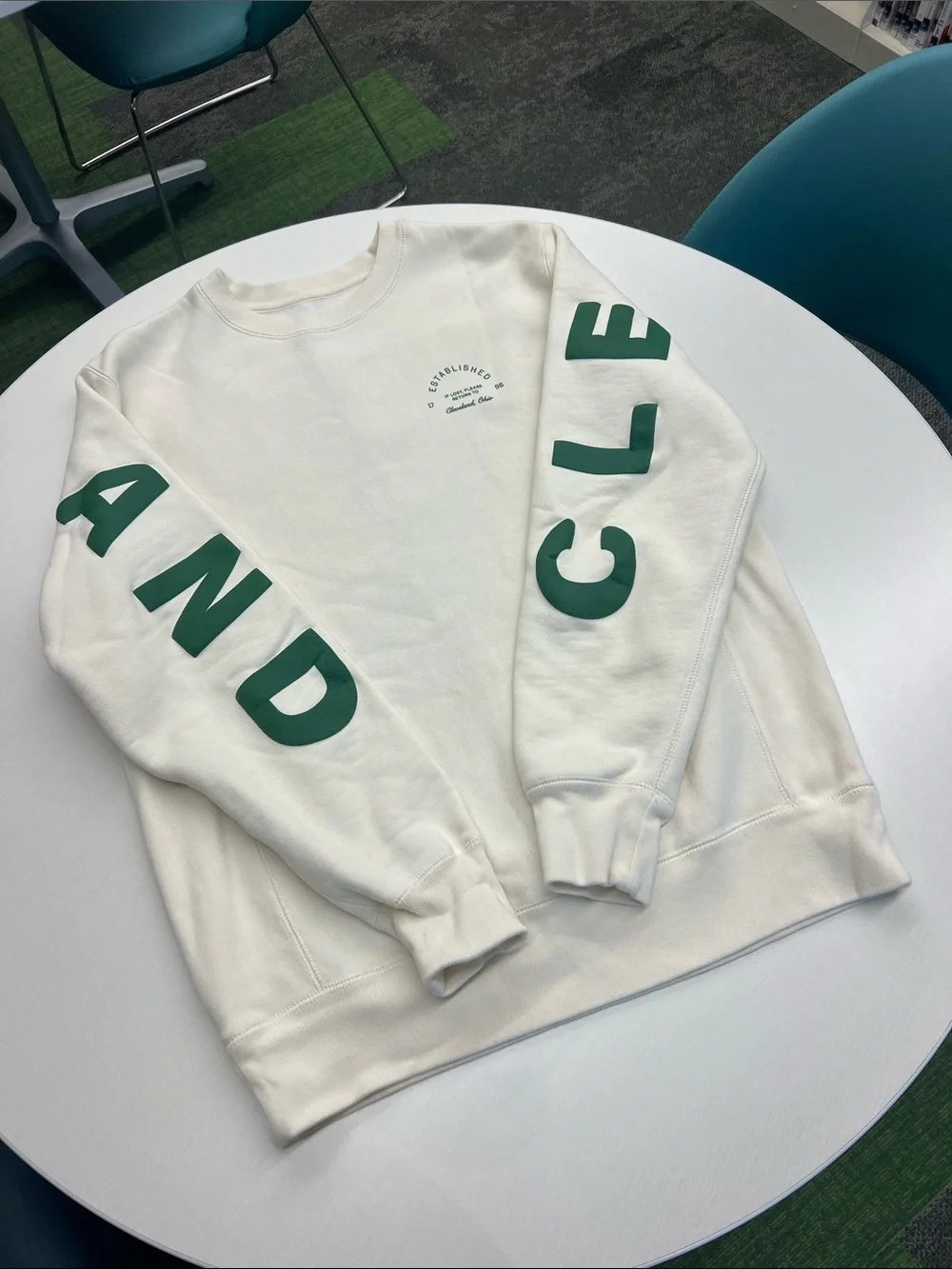 Emily Roggenburk return to cleveland puff crewneck long sleeve sweatshirt green - Picture 1 of 11